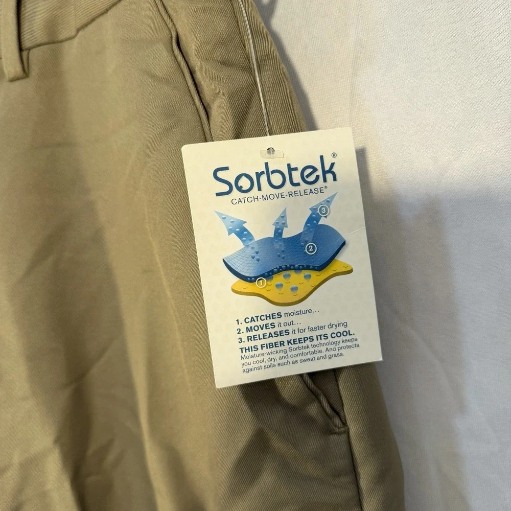 Croft & Barrow Pants Mens 38x29 Tan Khaki Half Elastic‎ Stretch Dress Casual NEW